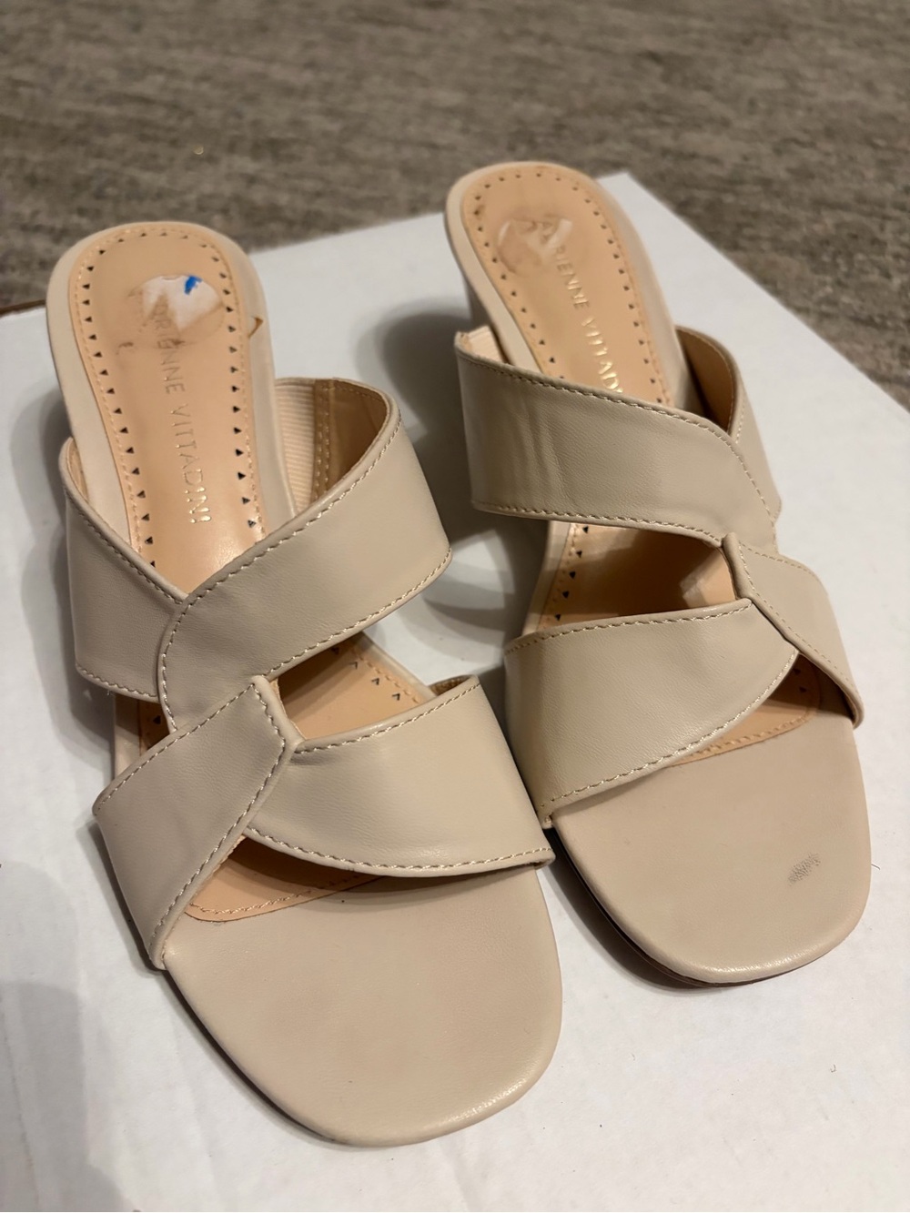 Adrienne Vittadini Cream Cross-Strap Slide Mules